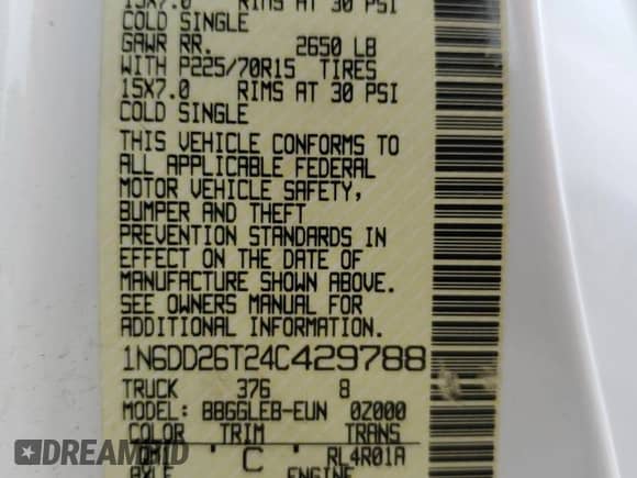 2004 Nissan Frontier XE с VIN 1N6DD26T24C429788, выставлен на аукционе Copart как лот 60480855 с пробегом 154 212 миль миль и Списание • Salvage title. История ставок и продаж доступна на DreamBid. Изображение 13.