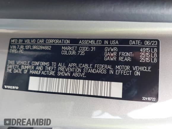 2024 Volvo S60 Plus Dark Theme z VIN 7JRL12FL9RG284662, wystawiony jako IAAI lot #42224795 z przebiegiem 15 019 mil mil oraz . Historia ofert i sprzedaży dostępna na DreamBid. Obrazek 9.