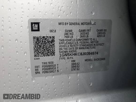 2018 Chevrolet Suburban LT z VIN 1GNSKHKC8JR394974, wystawiony jako Copart lot #80322375 z przebiegiem 128 781 mil mil oraz Szkoda całkowita • Salvage title. Historia ofert i sprzedaży dostępna na DreamBid. Obrazek 13.