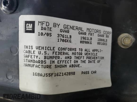 2006 Saturn ION with VIN 1G8AJ55F16Z142898, listed as a Copart auction lot 69744265 with 172,838 mi miles and Salvage title. Bid and sale history available at DreamBid. Image 12.