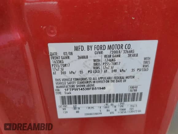 2008 Ford F-150 XLT z VIN 1FTPW14538FB51948, wystawiony jako Copart lot #85168465 z przebiegiem 107 858 mil mil oraz Czysty tytuł • Clean title. Historia ofert i sprzedaży dostępna na DreamBid. Obrazek 12.