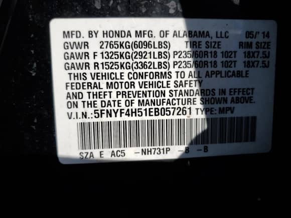 2014 Honda Pilot EX-L с VIN 5FNYF4H51EB057261, выставлен на аукционе Copart как лот 82290625 с пробегом 218 785 миль миль и Чистый • Clean title. История ставок и продаж доступна на DreamBid. Изображение 13.