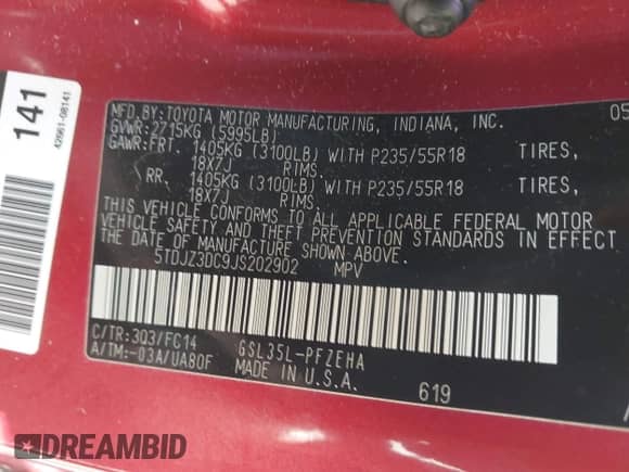 2018 Toyota Sienna LE z VIN 5TDJZ3DC9JS202902, wystawiony jako IAAI lot #43373131 z przebiegiem 145 490 mil mil oraz . Historia ofert i sprzedaży dostępna na DreamBid. Obrazek 9.