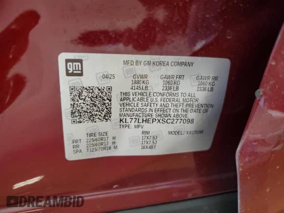 2025 Chevrolet Trax LT с VIN KL77LHEPXSC277098, выставлен на аукционе Copart как лот 87489235 с пробегом 6 560 миль миль и Чистый • Clean title. История ставок и продаж доступна на DreamBid. Изображение 12.