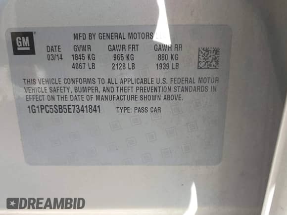 2014 Chevrolet Cruze 1LT z VIN 1G1PC5SB5E7341841, wystawiony jako IAAI lot #43574877 z przebiegiem 113 006 mil mil oraz . Historia ofert i sprzedaży dostępna na DreamBid. Obrazek 9.