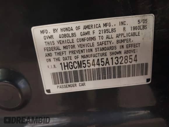 2005 Honda Accord LX с VIN 1HGCM55445A132854, выставлен на аукционе IAAI как лот 42733411 с пробегом 248 536 миль миль и . История ставок и продаж доступна на DreamBid. Изображение 9.