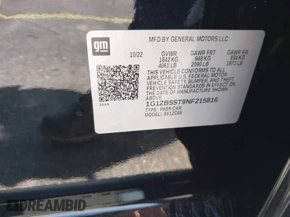 2022 Chevrolet Malibu LS с VIN 1G1ZB5ST9NF215816, выставлен на аукционе IAAI как лот 42860494 с пробегом 20 444 миль миль и . История ставок и продаж доступна на DreamBid. Изображение 9.