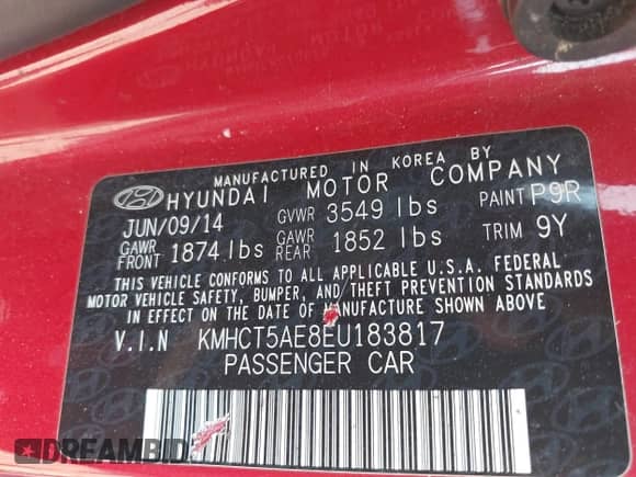 2014 Hyundai Accent GS с VIN KMHCT5AE8EU183817, выставлен на аукционе IAAI как лот 42856125 с пробегом 89 203 миль миль и . История ставок и продаж доступна на DreamBid. Изображение 9.