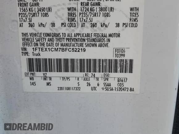 2011 Ford F-150 XL z VIN 1FTEX1CM7BFC52219, wystawiony jako Copart lot #82735625 z przebiegiem 388 717 mil mil oraz Czysty tytuł • Clean title. Historia ofert i sprzedaży dostępna na DreamBid. Obrazek 12.