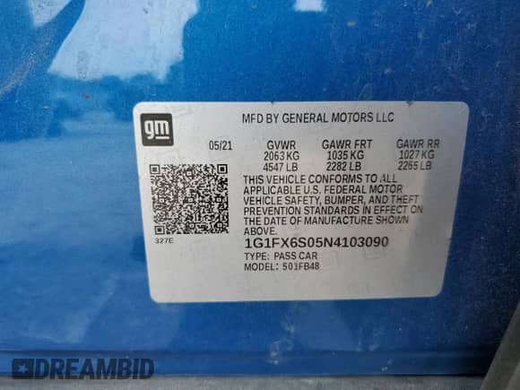 2022 Chevrolet Bolt EV 2LT с VIN 1G1FX6S05N4103090, выставлен на аукционе Copart как лот 81148945 с пробегом 46 010 миль миль и Списание • Salvage title. История ставок и продаж доступна на DreamBid. Изображение 12.