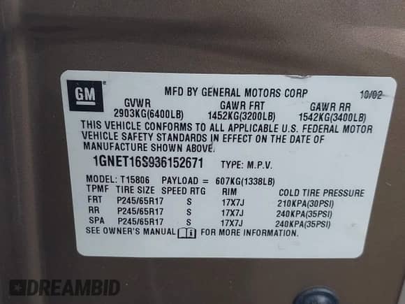 2003 Chevrolet TrailBlazer EXT LT with VIN 1GNET16S936152671, listed as a IAAI auction lot 42299402 with 170,748 mi miles and . Bid and sale history available at DreamBid. Image 9.