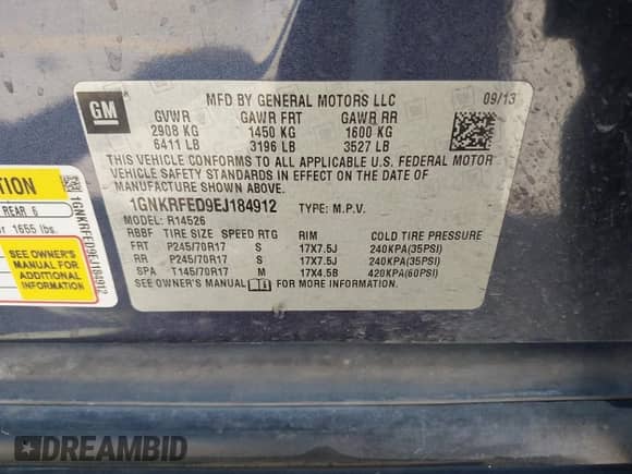 2014 Chevrolet Traverse LS с VIN 1GNKRFED9EJ184912, выставлен на аукционе IAAI как лот 43131572 с пробегом 138 359 миль миль и . История ставок и продаж доступна на DreamBid. Изображение 9.