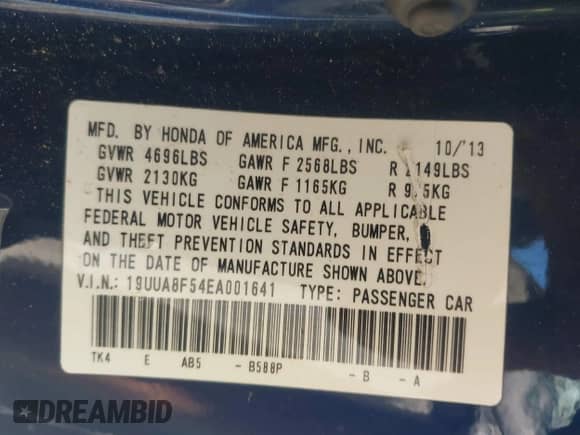 2014 Acura TL Technology z VIN 19UUA8F54EA001641, wystawiony jako IAAI lot #42764271 z przebiegiem 103 900 mil mil oraz . Historia ofert i sprzedaży dostępna na DreamBid. Obrazek 9.