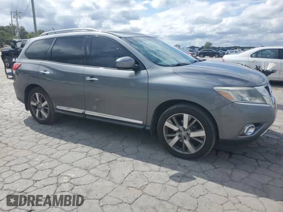 2015 Nissan Pathfinder Platinum with VIN 5N1AR2MM2FC696494, listed as a Copart auction lot 84208785 with 141,635 mi miles and Salvage title. Bid and sale history available at DreamBid. Image 4.