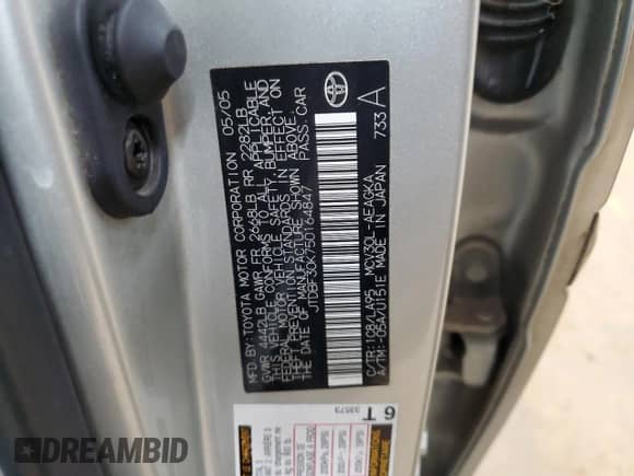 2005 Toyota Camry LE with VIN JTDBF30K750164847, listed as a Copart auction lot 80190685 with Not provided miles and Salvage title. Bid and sale history available at DreamBid. Image 12.
