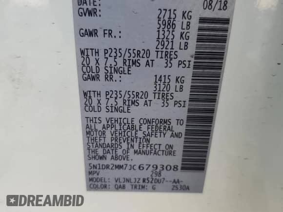 2018 Nissan Pathfinder Platinum с VIN 5N1DR2MM7JC679308, выставлен на аукционе Copart как лот 60499075 с пробегом 80 405 миль миль и Списание • Salvage title. История ставок и продаж доступна на DreamBid. Изображение 13.