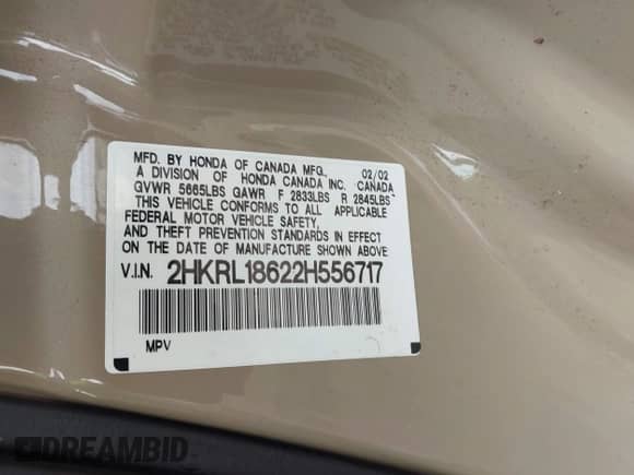 2002 Honda Odyssey EX с VIN 2HKRL18622H556717, выставлен на аукционе IAAI как лот 43301111 с пробегом 255 632 миль миль и . История ставок и продаж доступна на DreamBid. Изображение 9.