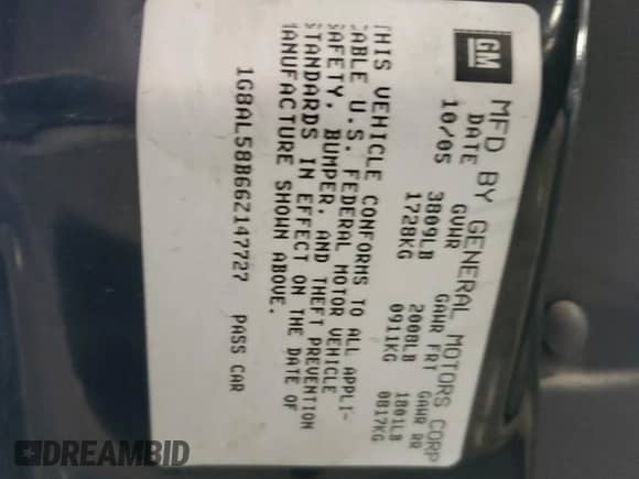 2006 Saturn ION z VIN 1G8AL58B66Z147727, wystawiony jako Copart lot #89365515 z przebiegiem Nie podano mil oraz Szkoda całkowita • Salvage title. Historia ofert i sprzedaży dostępna na DreamBid. Obrazek 13.