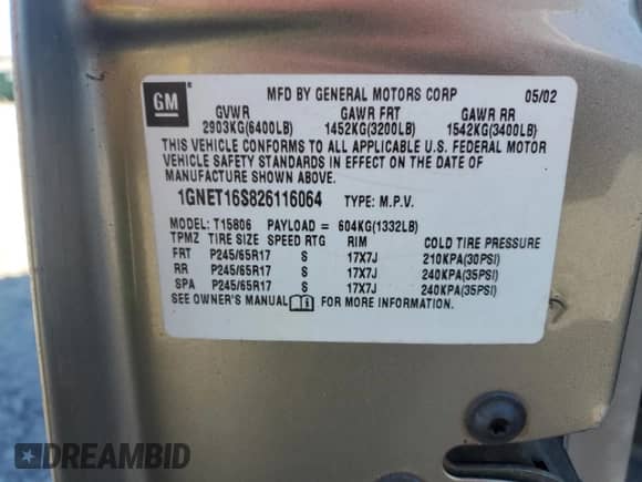 2002 Chevrolet TrailBlazer EXT LT z VIN 1GNET16S826116064, wystawiony jako Copart lot #86149764 z przebiegiem 134 917 mil mil oraz Szkoda całkowita • Salvage title. Historia ofert i sprzedaży dostępna na DreamBid. Obrazek 15.