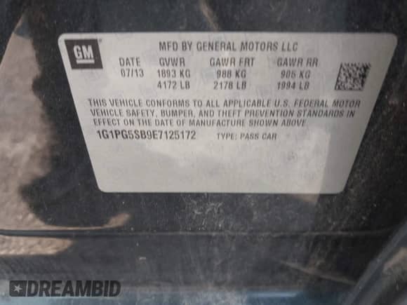 2014 Chevrolet Cruze LTZ with VIN 1G1PG5SB9E7125172, listed as a IAAI auction lot 43471343 with 137,713 mi miles and . Bid and sale history available at DreamBid. Image 9.