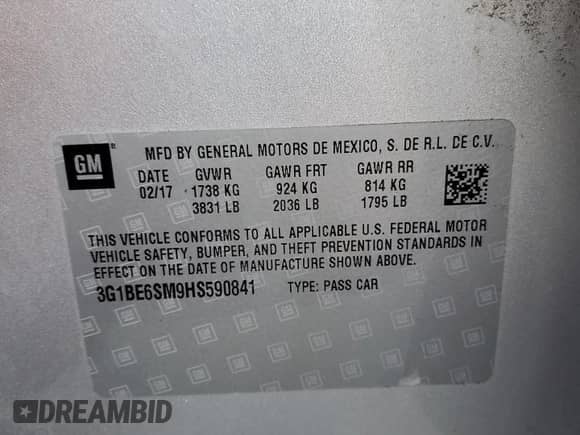 2017 Chevrolet Cruze LT с VIN 3G1BE6SM9HS590841, выставлен на аукционе Copart как лот 48626885 с пробегом 71 827 миль миль и На запчасти • Non repairable. История ставок и продаж доступна на DreamBid. Изображение 12.