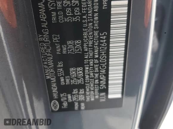 2025 Hyundai Santa Fe SE с VIN 5NMP14GL0SH126445, выставлен на аукционе Copart как лот 81510415 с пробегом 1 741 миль миль и Списание • Salvage title. История ставок и продаж доступна на DreamBid. Изображение 14.