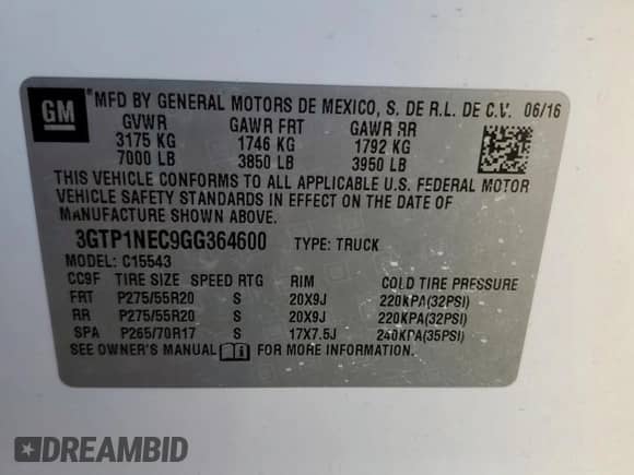 2016 GMC Sierra 1500 SLT z VIN 3GTP1NEC9GG364600, wystawiony jako Copart lot #65563545 z przebiegiem 175 390 mil mil oraz Szkoda całkowita • Salvage title. Historia ofert i sprzedaży dostępna na DreamBid. Obrazek 13.