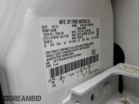 2016 Ford F-250 Lariat с VIN 1FT7W2BT6GEC67608, выставлен на аукционе Copart как лот 89471685 с пробегом 68 865 миль миль и Списание • Salvage title. История ставок и продаж доступна на DreamBid. Изображение 12.