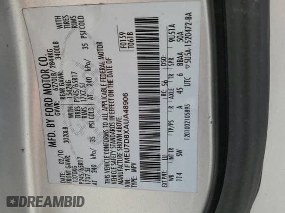 2010 Ford Explorer with VIN 1FMEU7D8XAUA48906, listed as a Copart auction lot 55538065 with 129,209 mi miles and Clean title. Bid and sale history available at DreamBid. Image 13.