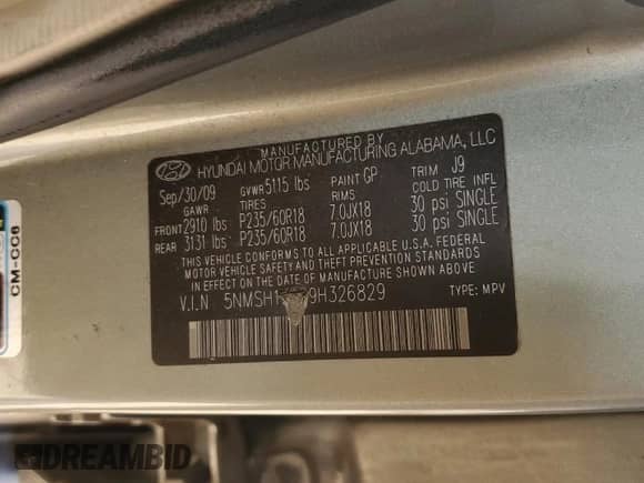 2009 Hyundai Santa Fe Limited z VIN 5NMSH13E29H326829, wystawiony jako Copart lot #89545335 z przebiegiem 146 325 mil mil oraz Szkoda całkowita • Salvage title. Historia ofert i sprzedaży dostępna na DreamBid. Obrazek 13.