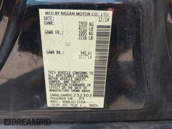 2015 Nissan Altima S z VIN 1N4AL3AP6FC232303, wystawiony jako IAAI lot #43129945 z przebiegiem 78 098 mil mil oraz . Historia ofert i sprzedaży dostępna na DreamBid. Obrazek 9.