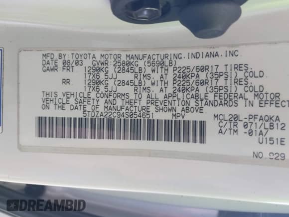 2004 Toyota Sienna XLE z VIN 5TDZA22C94S054651, wystawiony jako IAAI lot #42943588 z przebiegiem 242 458 mil mil oraz . Historia ofert i sprzedaży dostępna na DreamBid. Obrazek 9.