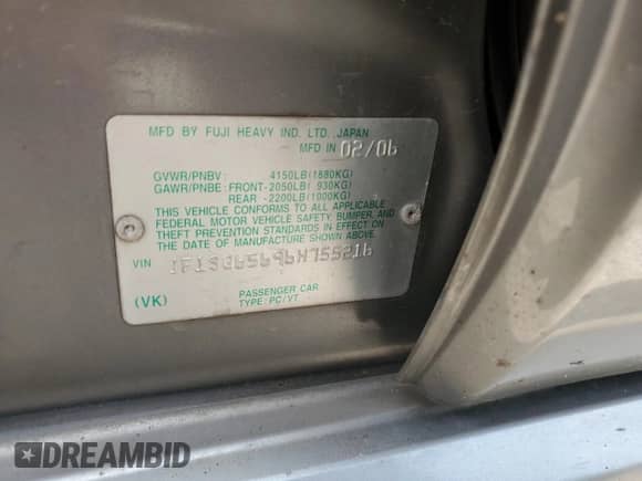 2006 Subaru Forester X с VIN JF1SG65696H755216, выставлен на аукционе Copart как лот 66467865 с пробегом Не указан миль и Списание • Salvage title. История ставок и продаж доступна на DreamBid. Изображение 12.