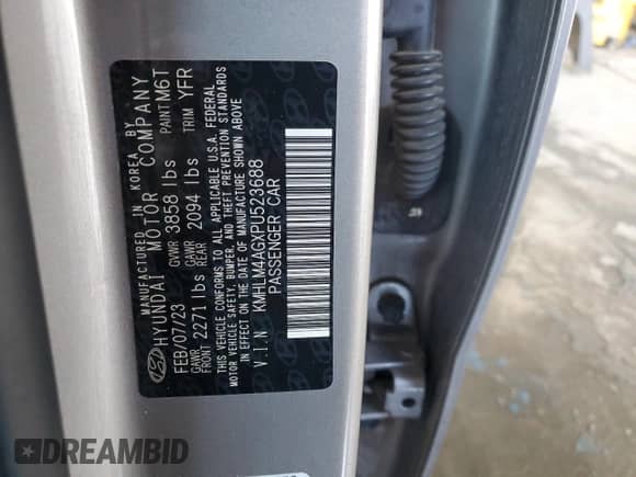 2023 Hyundai Elantra SEL with VIN KMHLM4AGXPU523688, listed as a Copart auction lot 85006785 with 64,283 mi miles and Clean title. Bid and sale history available at DreamBid. Image 13.