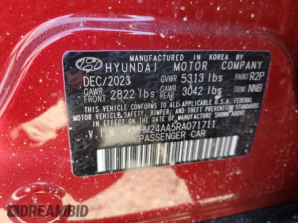 2024 Hyundai Ioniq 6 SE with VIN KMHM24AA5RA071711, listed as a Copart auction lot 46179315 with 4,621 mi miles and Salvage title. Bid and sale history available at DreamBid. Image 12.