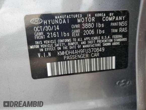 2015 Hyundai Elantra Sport with VIN KMHDH4AH9FU370849, listed as a Copart auction lot 71015235 with 165,554 mi miles and Salvage title. Bid and sale history available at DreamBid. Image 12.