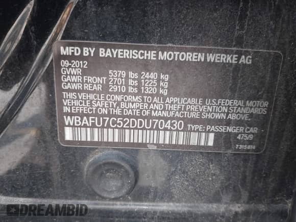 2013 BMW 5 Series 535i xDrive с VIN WBAFU7C52DDU70430, выставлен на аукционе IAAI как лот 42782147 с пробегом 152 678 миль миль и . История ставок и продаж доступна на DreamBid. Изображение 9.