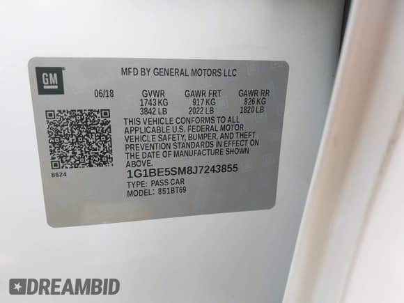 2018 Chevrolet Cruze LT с VIN 1G1BE5SM8J7243855, выставлен на аукционе IAAI как лот 42967789 с пробегом 135 895 миль миль и . История ставок и продаж доступна на DreamBid. Изображение 9.