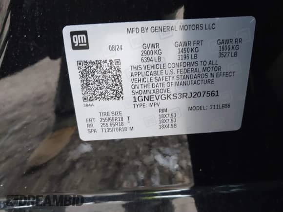 2024 Chevrolet Traverse AWD LT с VIN 1GNEVGKS3RJ207561, выставлен на аукционе IAAI как лот 41619878 с пробегом 3 776 миль миль и . История ставок и продаж доступна на DreamBid. Изображение 9.