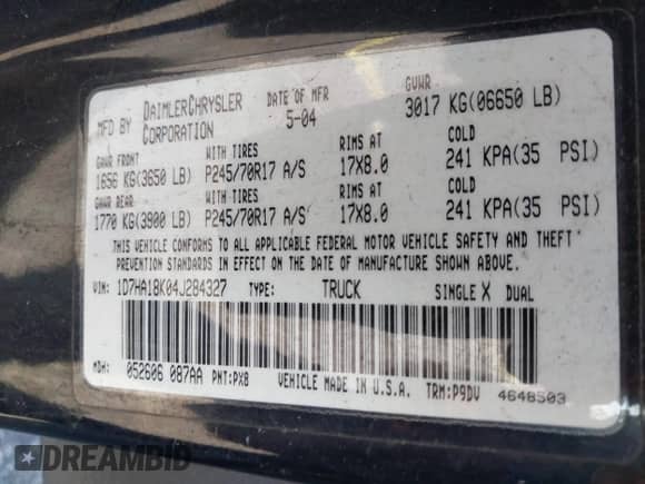 2004 Dodge 1500 ST z VIN 1D7HA18K04J284327, wystawiony jako IAAI lot #42263248 z przebiegiem 194 944 mil mil oraz . Historia ofert i sprzedaży dostępna na DreamBid. Obrazek 9.