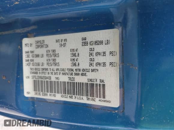 1998 Dodge Dakota SLT с VIN 1B7GL22X8WS564438, выставлен на аукционе IAAI как лот 42344252 с пробегом 137 973 миль миль и . История ставок и продаж доступна на DreamBid. Изображение 9.