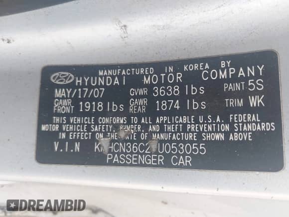 2007 Hyundai Accent SE z VIN KMHCN36C27U053055, wystawiony jako IAAI lot #43336722 z przebiegiem 203 644 mil mil oraz . Historia ofert i sprzedaży dostępna na DreamBid. Obrazek 9.