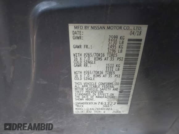 2018 Nissan Frontier SV с VIN 1N6AD0ER9JN761322, выставлен на аукционе IAAI как лот 42995099 с пробегом 154 479 миль миль и . История ставок и продаж доступна на DreamBid. Изображение 9.