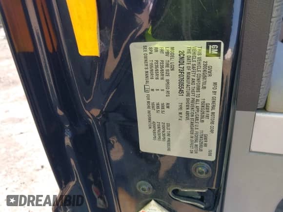 2007 Chevrolet Equinox LT с VIN 2CNDL73F076055451, выставлен на аукционе IAAI как лот 42799281 с пробегом 183 125 миль миль и . История ставок и продаж доступна на DreamBid. Изображение 9.