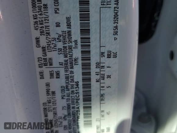 2023 Ford F-250 XL z VIN 1FT7W2BA1PEC51346, wystawiony jako Copart lot #80461105 z przebiegiem Nie podano mil oraz Szkoda całkowita • Salvage title. Historia ofert i sprzedaży dostępna na DreamBid. Obrazek 12.