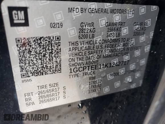 2019 Chevrolet Colorado 4WD ZR2 с VIN 1GCPTEE11K1242717, выставлен на аукционе Copart как лот 61165925 с пробегом 72 421 миль миль и Списание • Salvage title. История ставок и продаж доступна на DreamBid. Изображение 12.