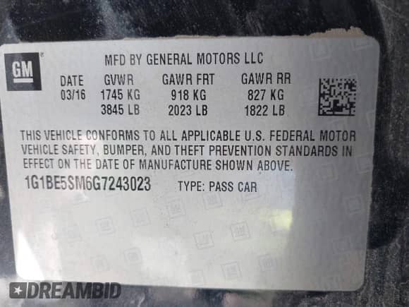 2016 Chevrolet Cruze LT с VIN 1G1BE5SM6G7243023, выставлен на аукционе IAAI как лот 42533256 с пробегом 168 611 миль миль и . История ставок и продаж доступна на DreamBid. Изображение 9.