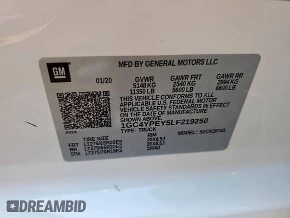 2020 Chevrolet Silverado 2500HD LTZ z VIN 1GC4YPEY5LF219250, wystawiony jako Copart lot #72065755 z przebiegiem Nie podano mil oraz Szkoda całkowita • Salvage title. Historia ofert i sprzedaży dostępna na DreamBid. Obrazek 12.