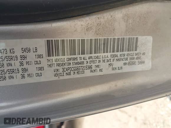 2016 Dodge Journey Crossroad Plus with VIN 3C4PDCGG6GT215306, listed as a IAAI auction lot 42460726 with 154,682 mi miles and . Bid and sale history available at DreamBid. Image 9.