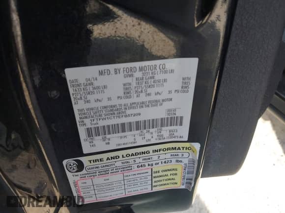 2014 Ford F-150 XL с VIN 1FTFW1CT7EFB57209, выставлен на аукционе IAAI как лот 43202030 с пробегом 136 438 миль миль и . История ставок и продаж доступна на DreamBid. Изображение 9.